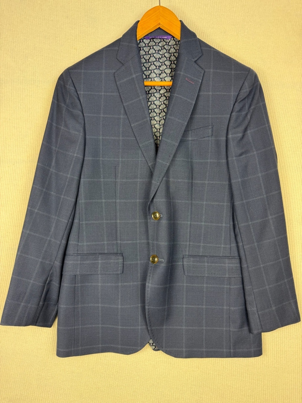 Ted Baker Endurance 100% Wool Windowpane Sport Coat Blazer Gray Blue Size 38S